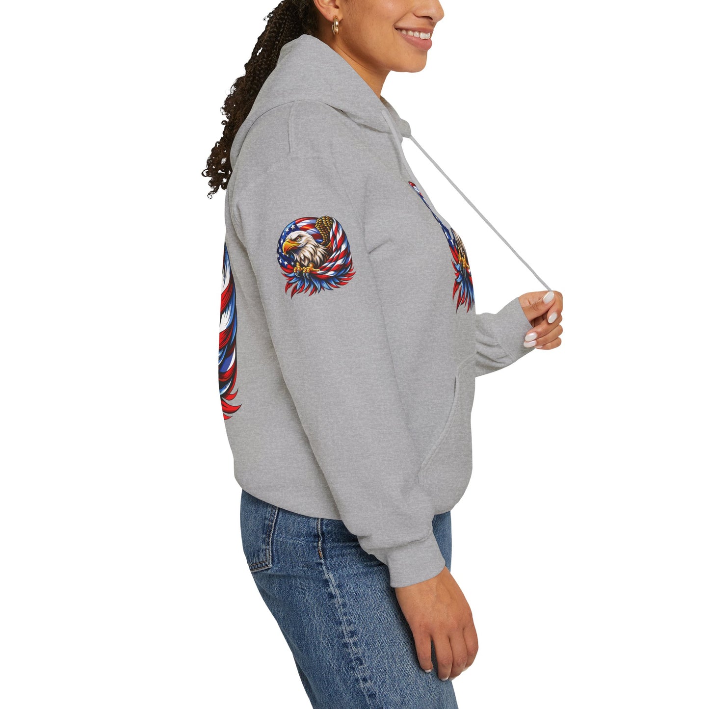Princess Grace Patriotic Eagle Hoodie Unisex Heavy Blend Sweatshirt with American Flag Design