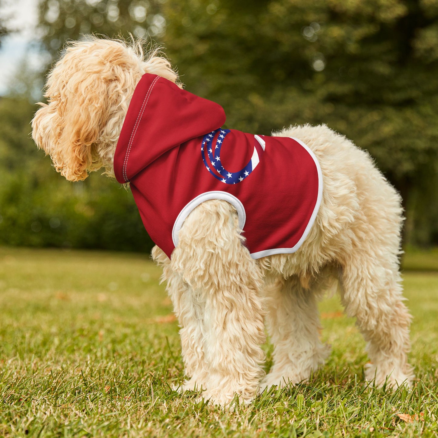 Princess Grace Red Heart American Flag Pet Hoodie Perfect for Patriotic Celebrations