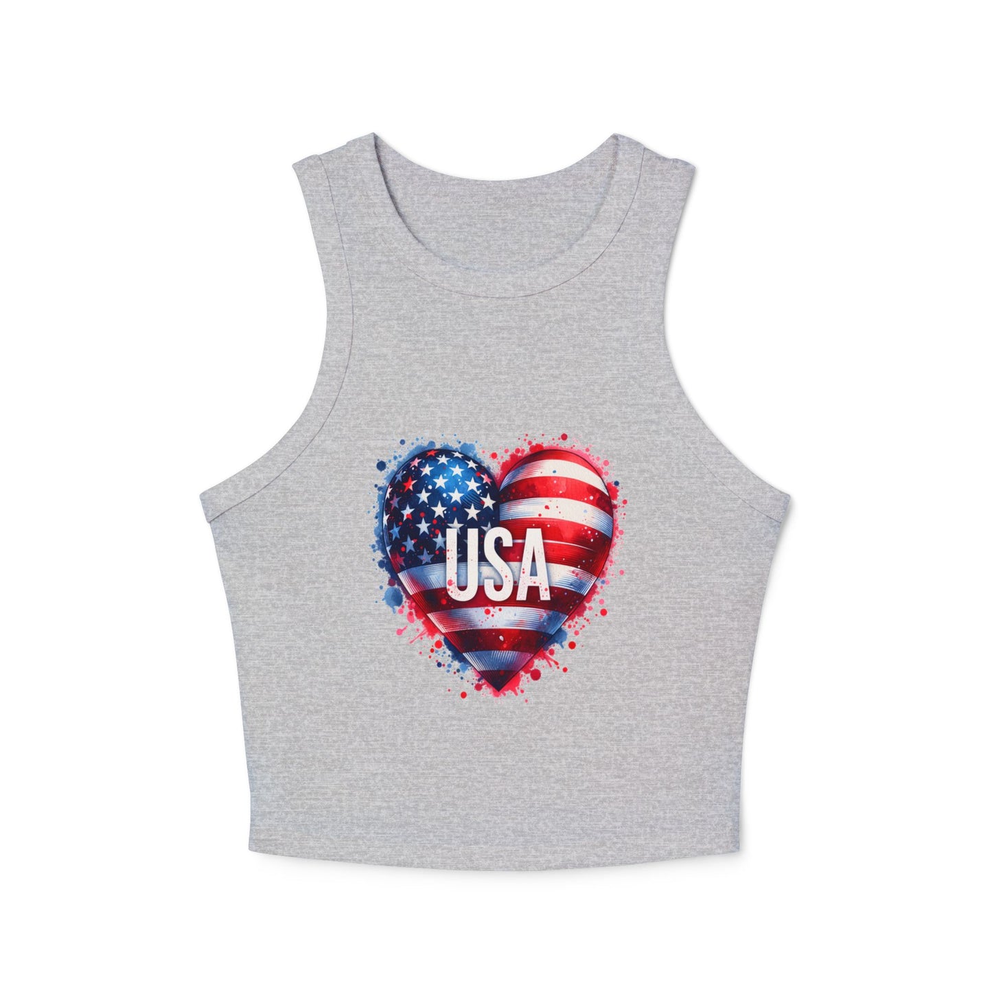 Princess Grace Patriotic Women’s Micro Rib Racer Tank Top USA Heart Design