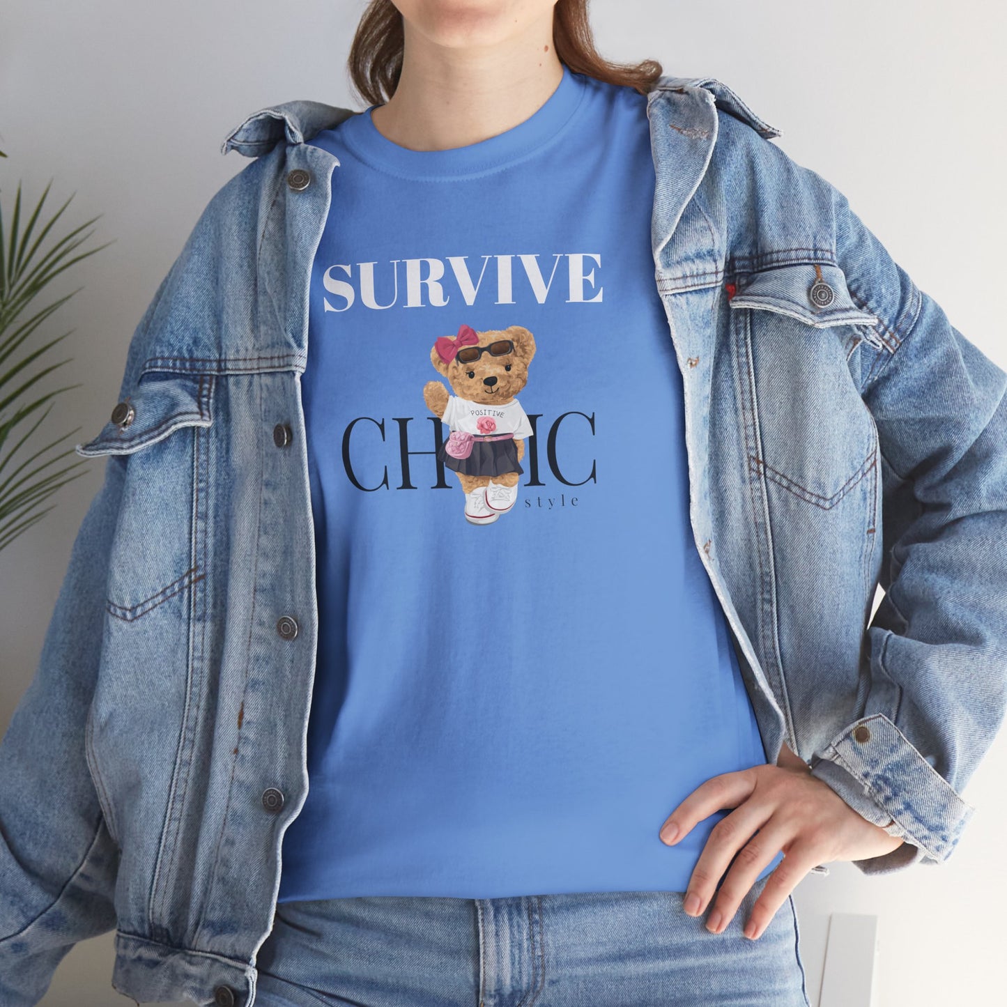 Princess Grace Survive Chic Unisex Heavy Cotton Tee Cute Bear Graphic T-Shirt for Casual Style