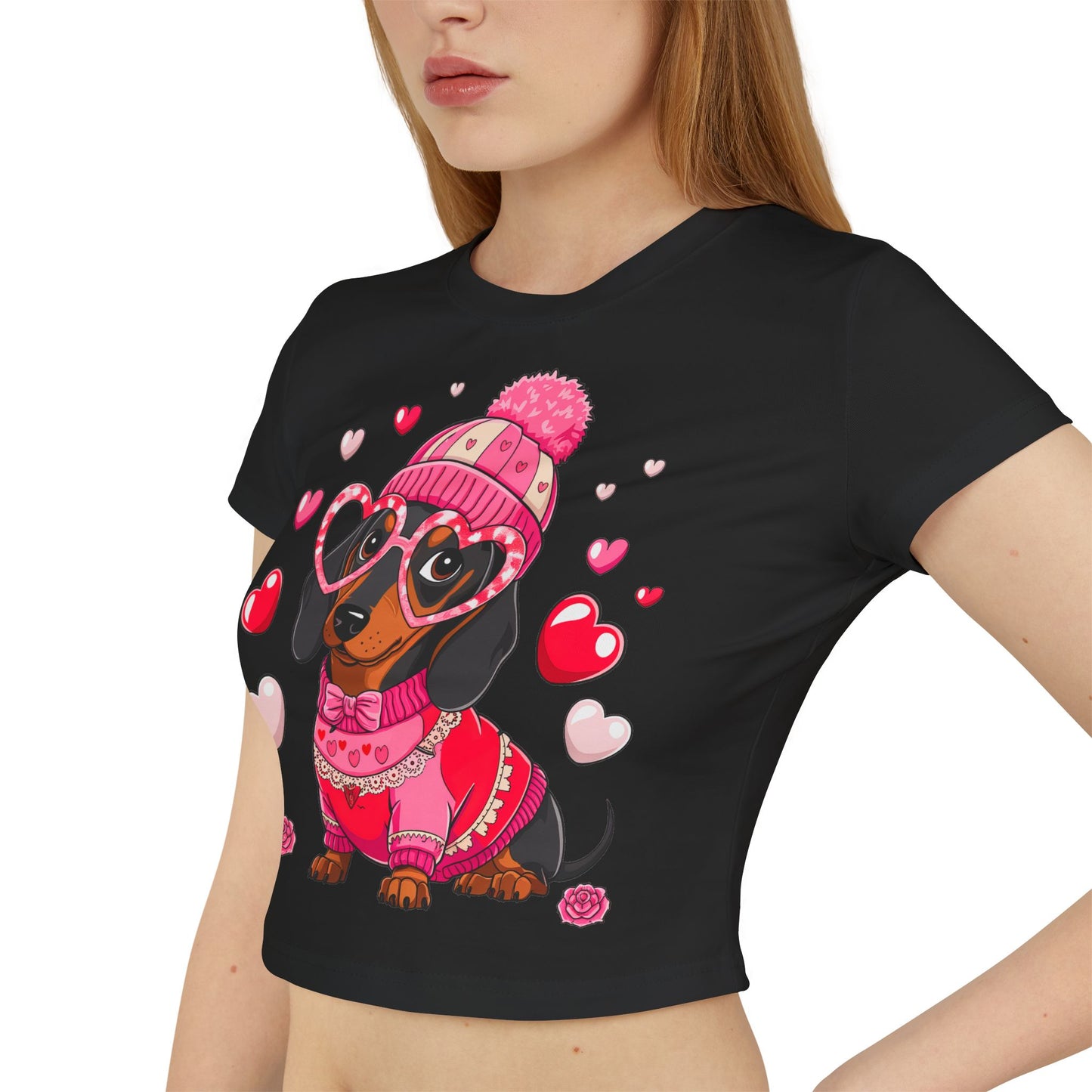 Princess Grace Cute Dachshund Love Graphic Baby Tee for Women