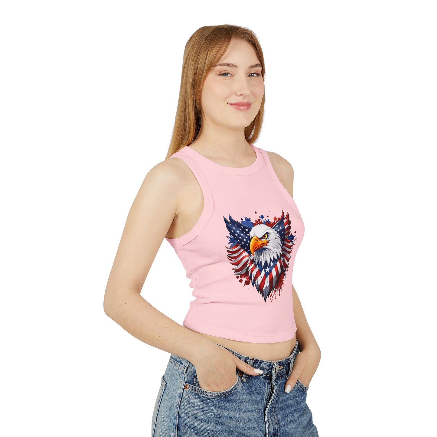 Princess Grace Patriotic Eagle Women's Racerback Tank Top USA Flag Design