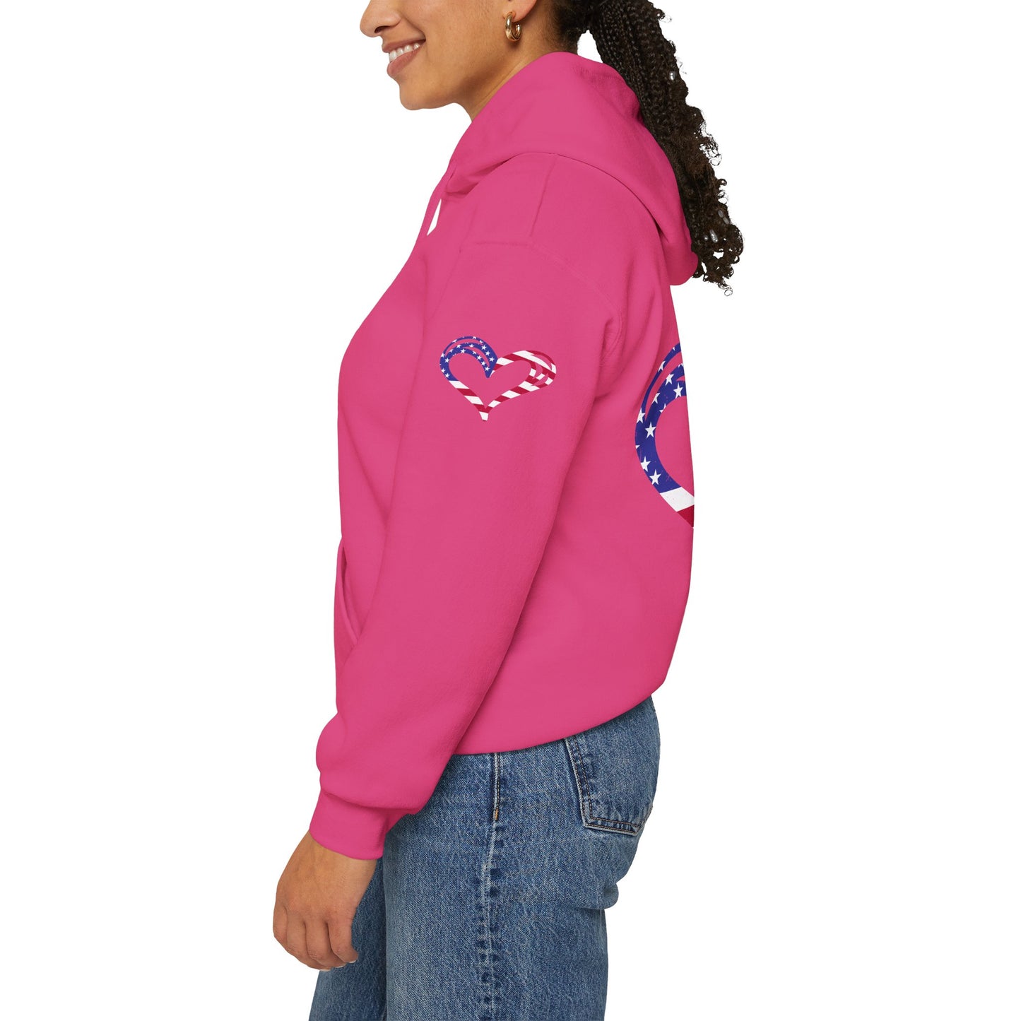 Princess Grace Patriotic Heart Unisex Hoodie Comfortable Heavy Blend Sweatshirt for Independence Day and Everyday Wear