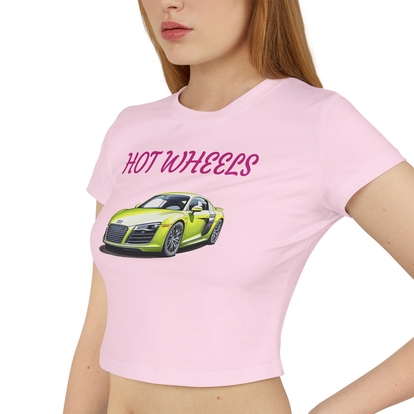 Princess Grace Hot Wheels Women's Baby Tee Trendy Car Graphic Shirt for Auto Enthusiasts