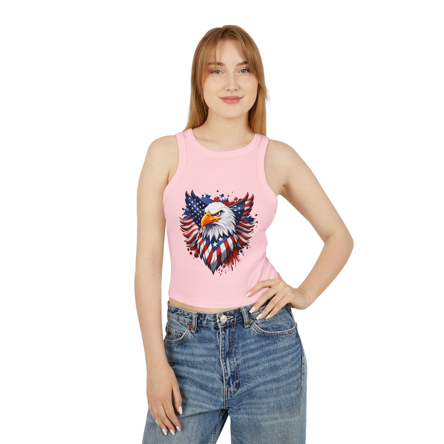 Princess Grace Patriotic Eagle Women's Racerback Tank Top USA Flag Design