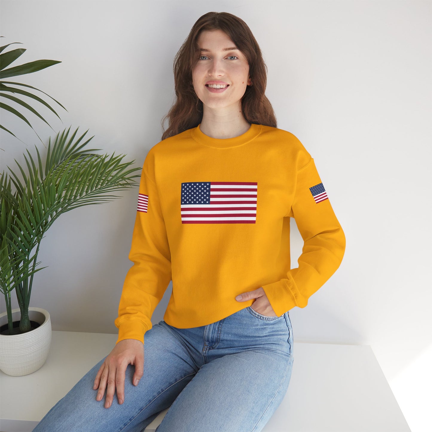 Princess Grace Patriotic Unisex Crewneck Sweatshirt with American Flags
