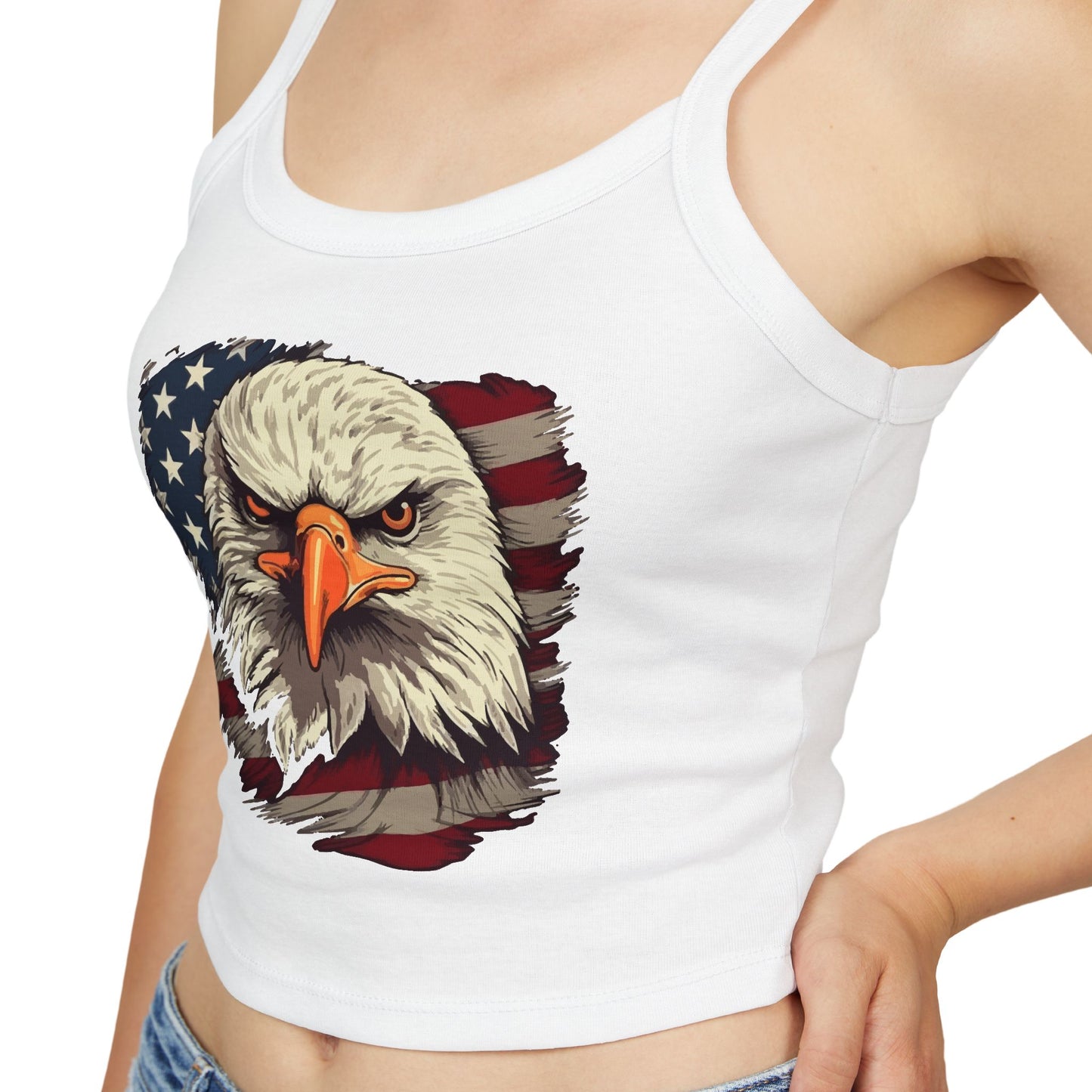 Princess Grace Patriotic Women's Spaghetti Strap Tank Top Eagle & USA Flag Design