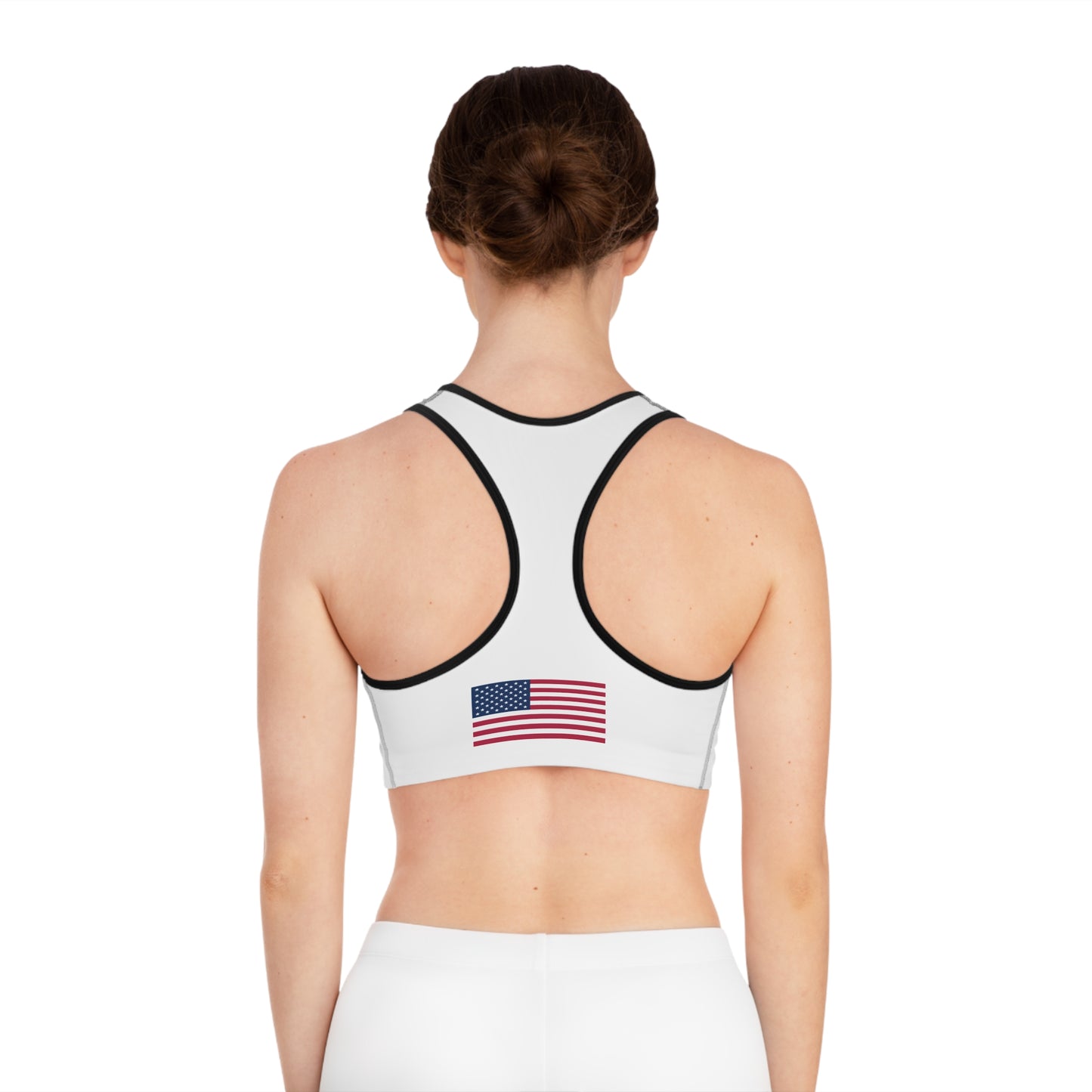 Princess Grace Patriotic Sports Bra with American Flag Print