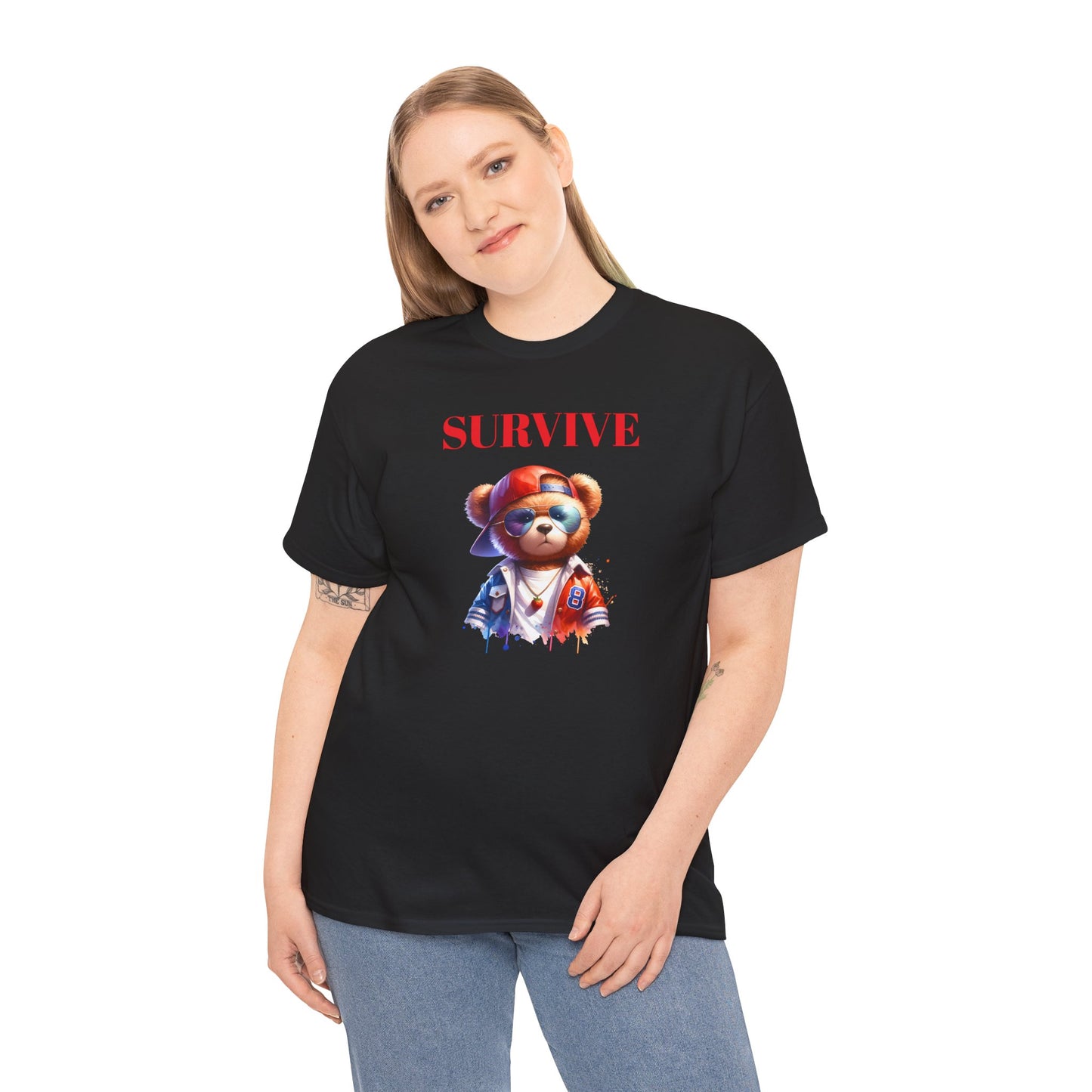 Princess Grace Survive Bear Unisex Heavy Cotton Tee Casual Graphic T-Shirt for Adventure Lovers