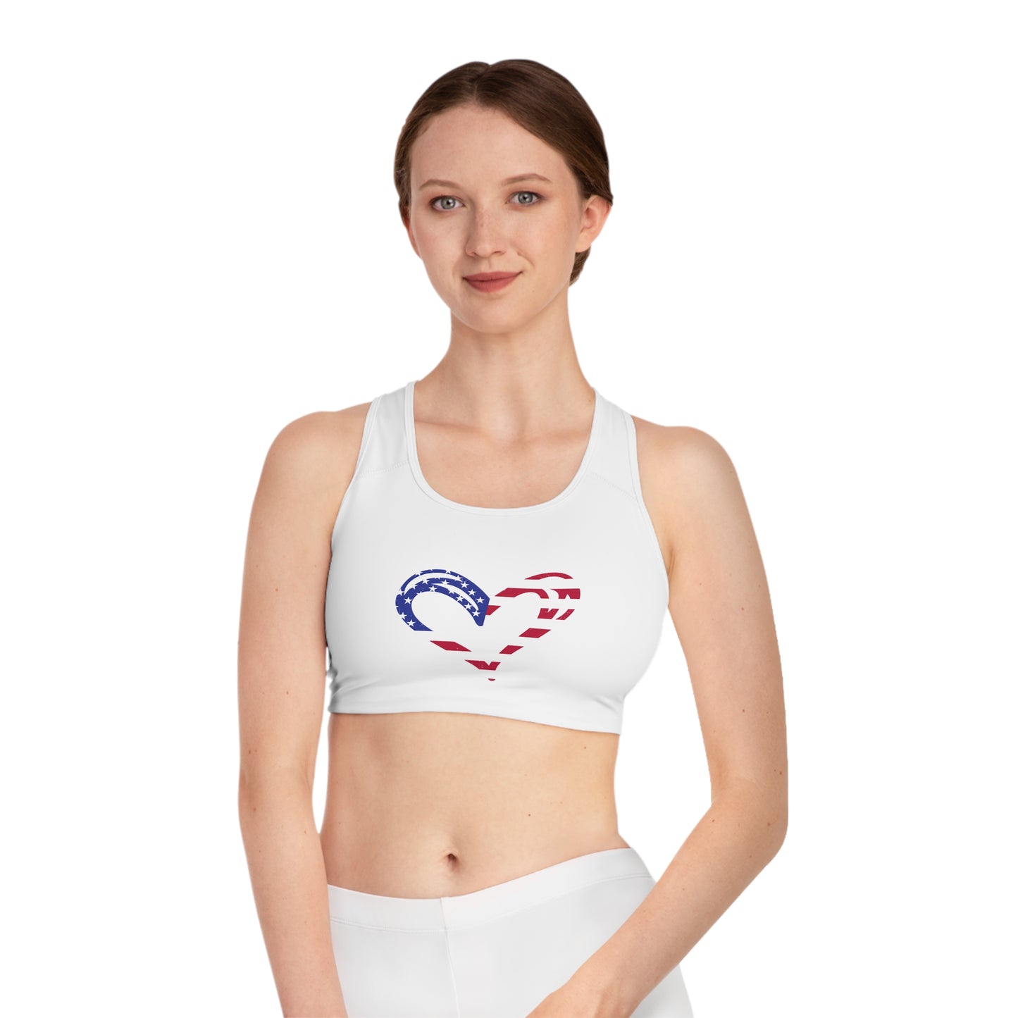Princess Grace Patriotic Heart Sports Bra for Active Women