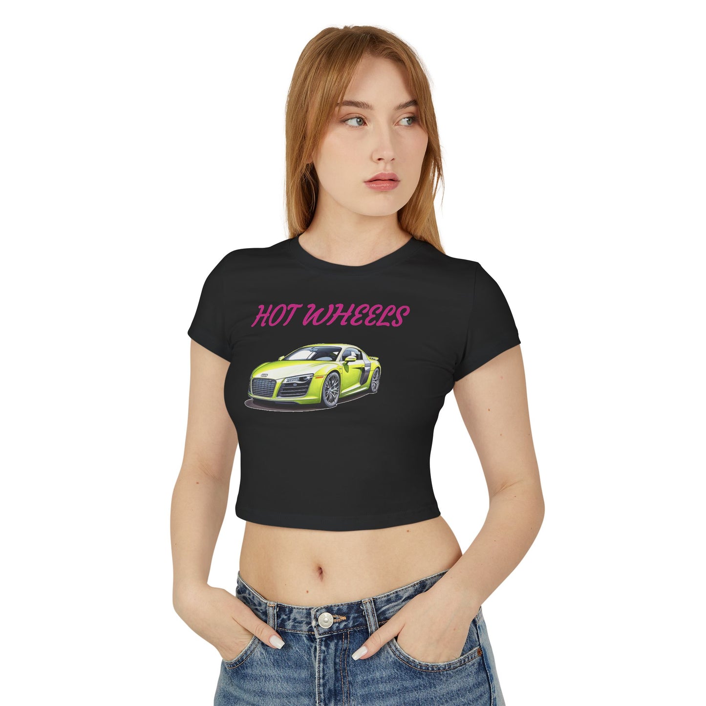 Princess Grace Hot Wheels Women's Baby Tee Trendy Car Graphic Shirt for Auto Enthusiasts