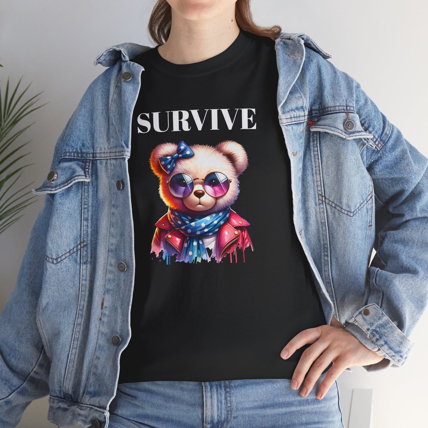 Princess Grace Cute Panda Illustration "Survive" Unisex Heavy Cotton Tee