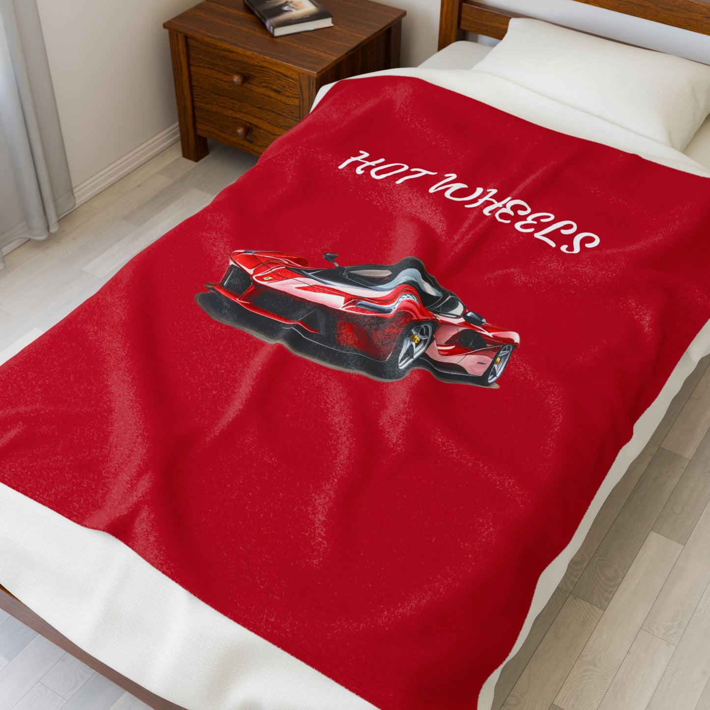 Princess Grace Hot Wheels Velveteen Plush Blanket Cozy Red Car Throw for Kids & Car Lovers