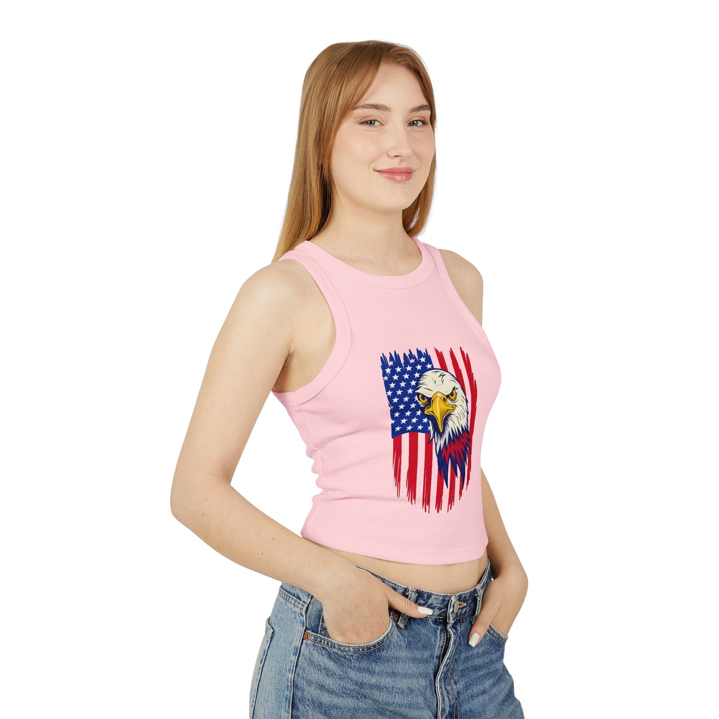 Princess Grace Patriotic Eagle Women's Racer Tank Top USA Flag Design