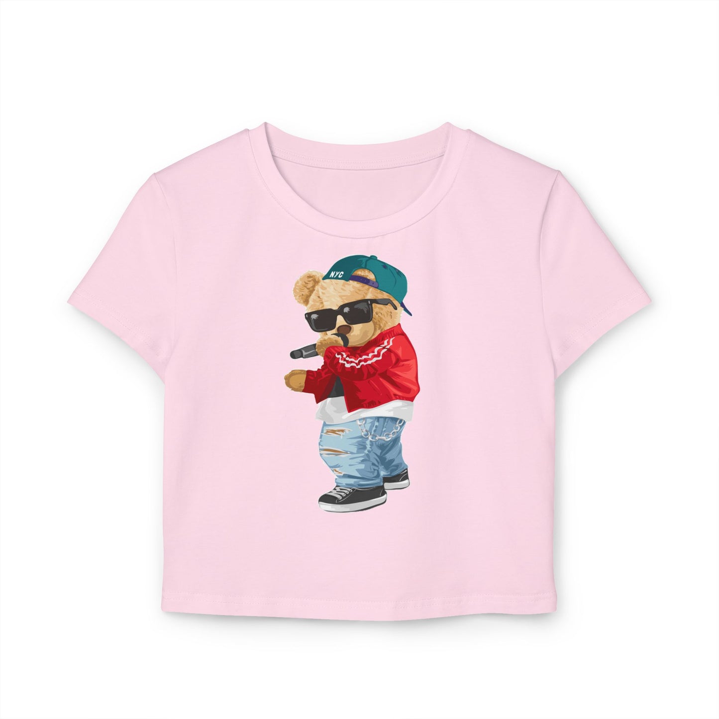 Princess Grace Trendy Women's Baby Tee with Cool Bear Design Cute & Fun Casual Shirt for Everyday Wear