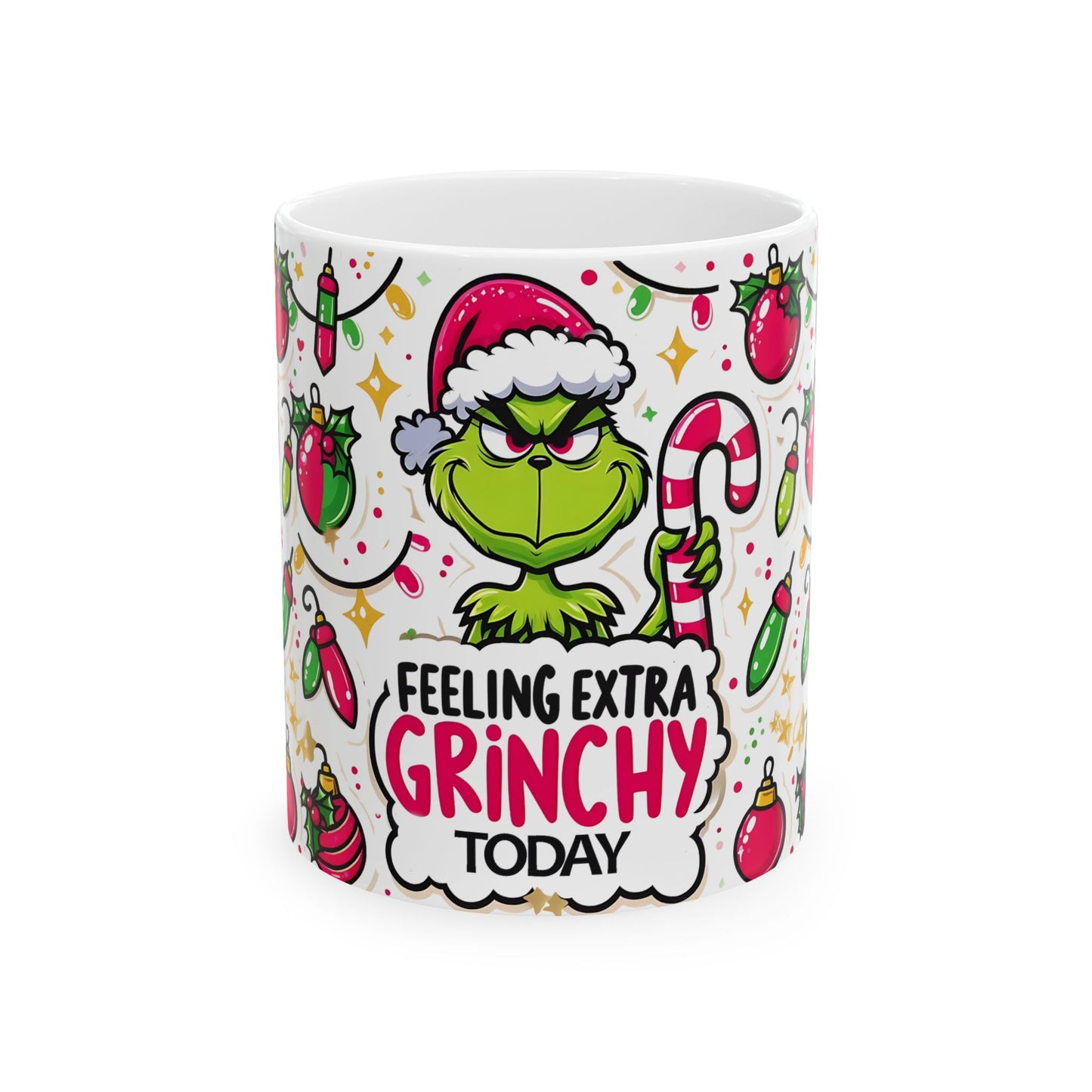 Princess Grace Grinchy Holiday Ceramic Mug Perfect for Christmas Cheer