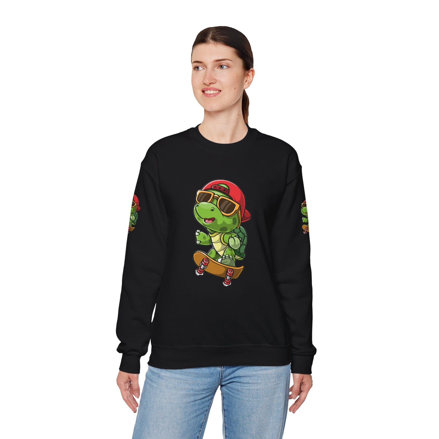 Princess Grace Cool Turtle Skateboarding Crewneck Sweatshirt for Kids and Teens