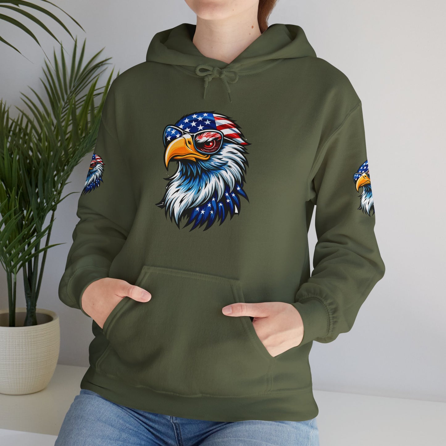 Princess Grace Patriotic Eagle Hoodie Unisex Heavy Blend Sweatshirt with USA Flag Design