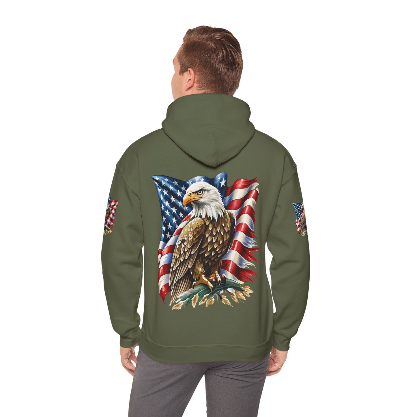 Princess Grace Patriotic Eagle Hooded Sweatshirt Unisex Heavy Blend Perfect for Memorial Day & Independence Day