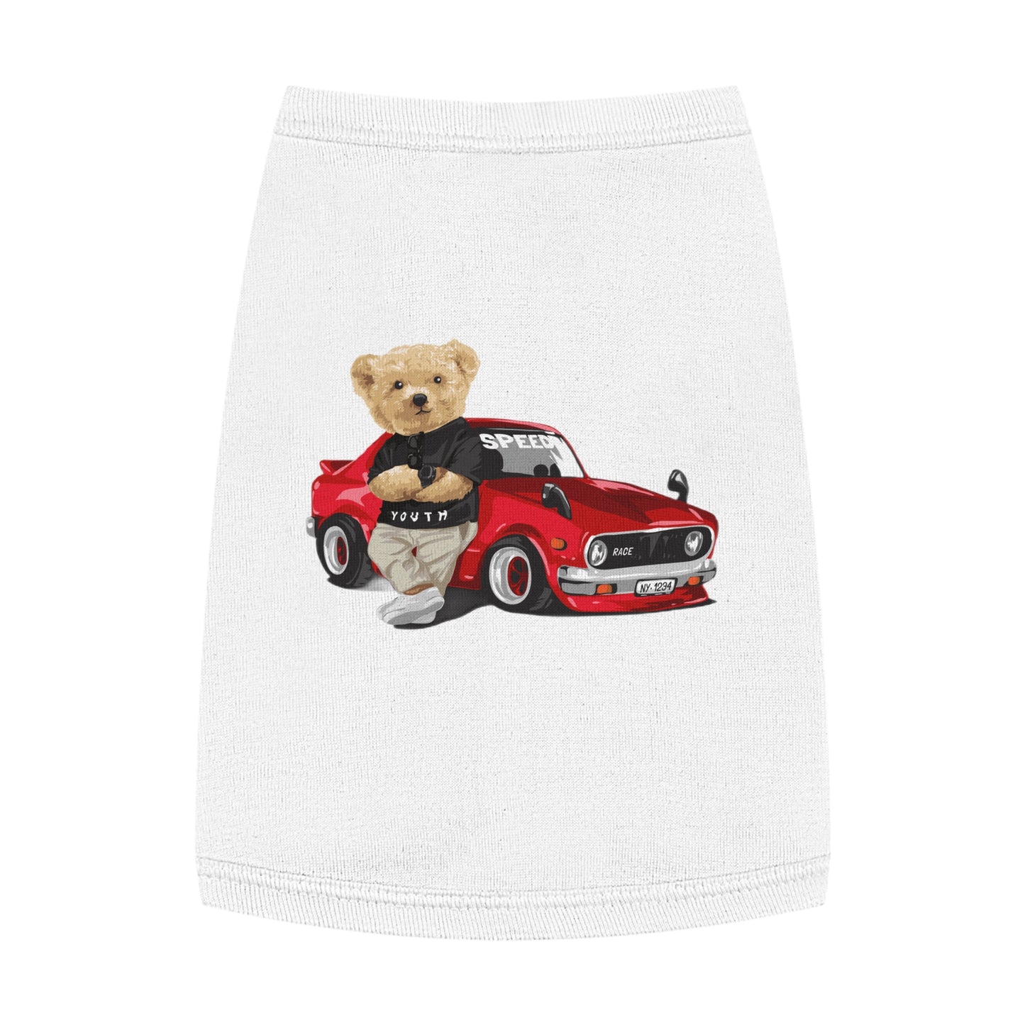 Princess CUTE Pet Tank Top with Racing Bear Graphic Perfect for Playful Pets