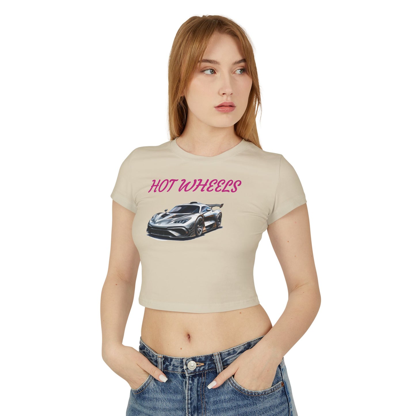Princess Grace Hot Wheels Women's Baby Tee Trendy Car Graphic Tee for Automotive Enthusiasts