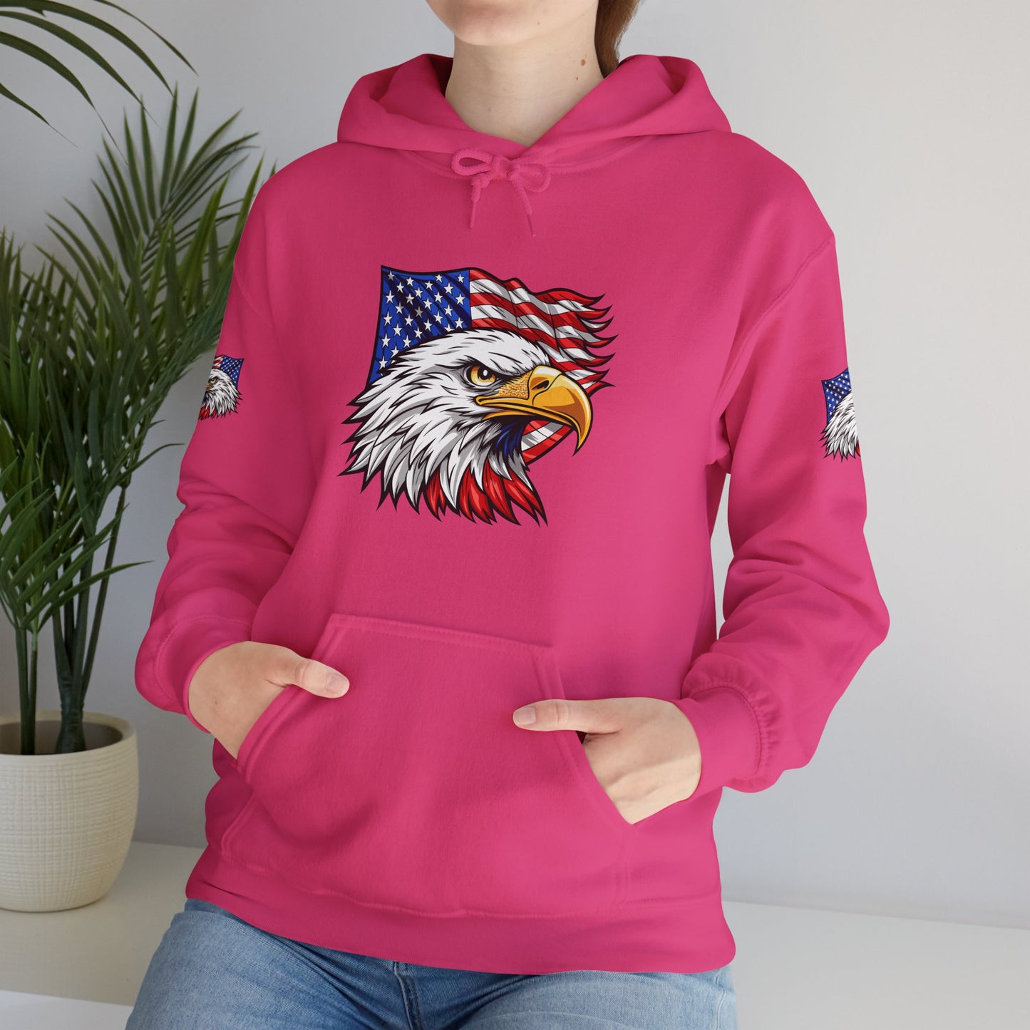 Princess Grace Patriotic Eagle Hoodie Unisex Heavy Blend Sweatshirt with American Flag Design