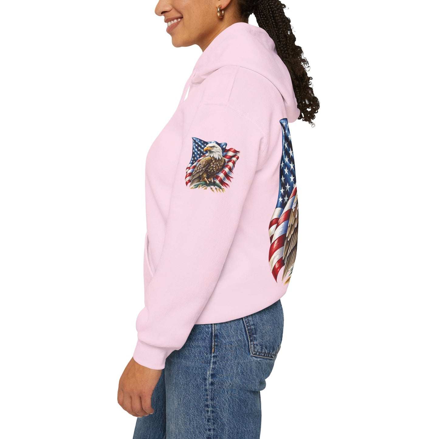 Princess Grace Patriotic Eagle Hooded Sweatshirt Unisex Heavy Blend Perfect for Memorial Day & Independence Day