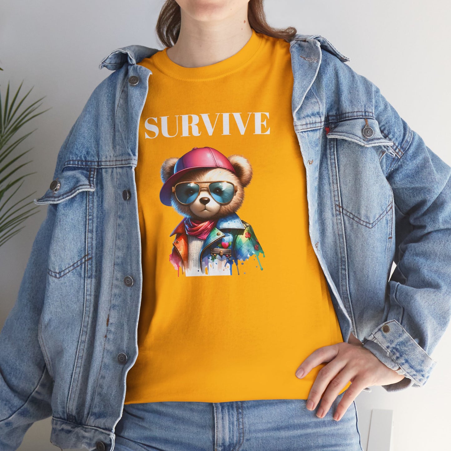 Princess Grace Survive Bear Unisex Heavy Cotton Tee Cool Graphic T-Shirt for Casual Style