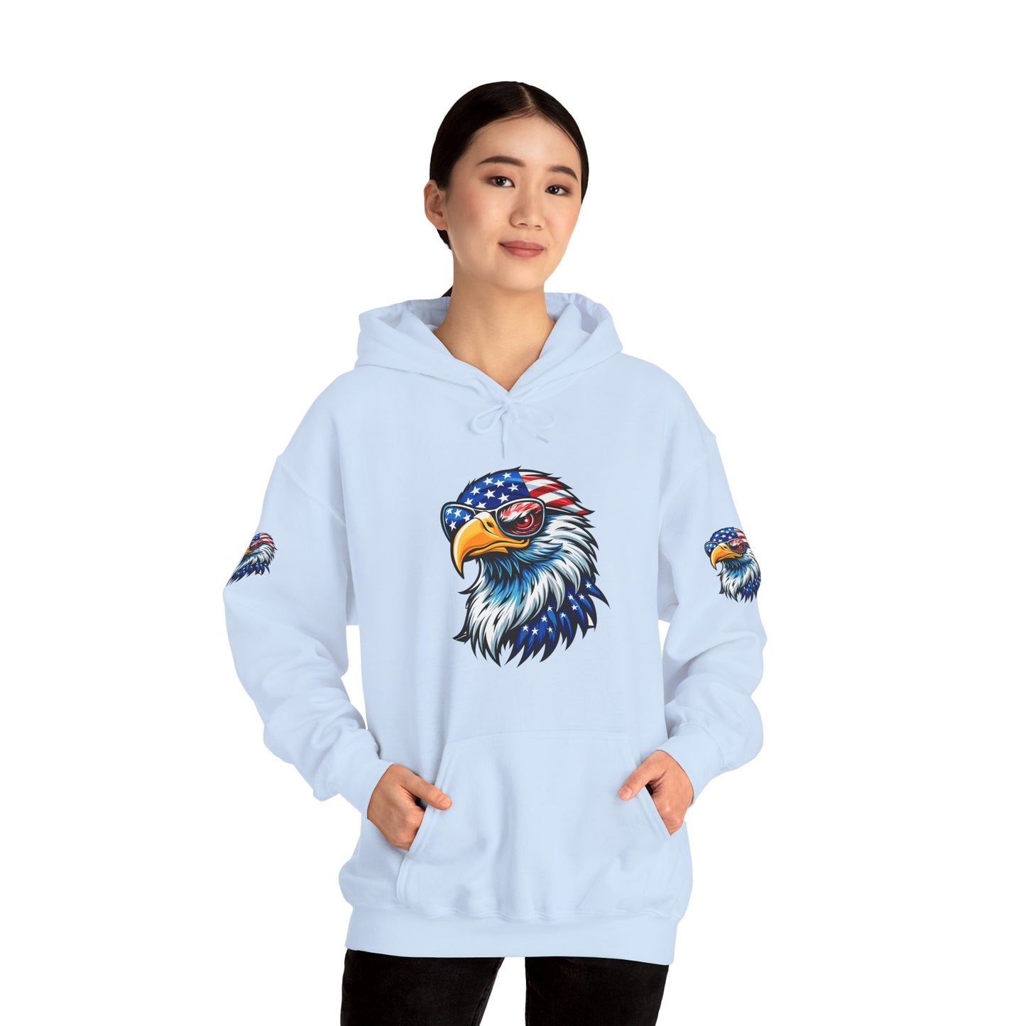 Princess Grace Patriotic Eagle Hoodie Unisex Heavy Blend Sweatshirt with USA Flag Design