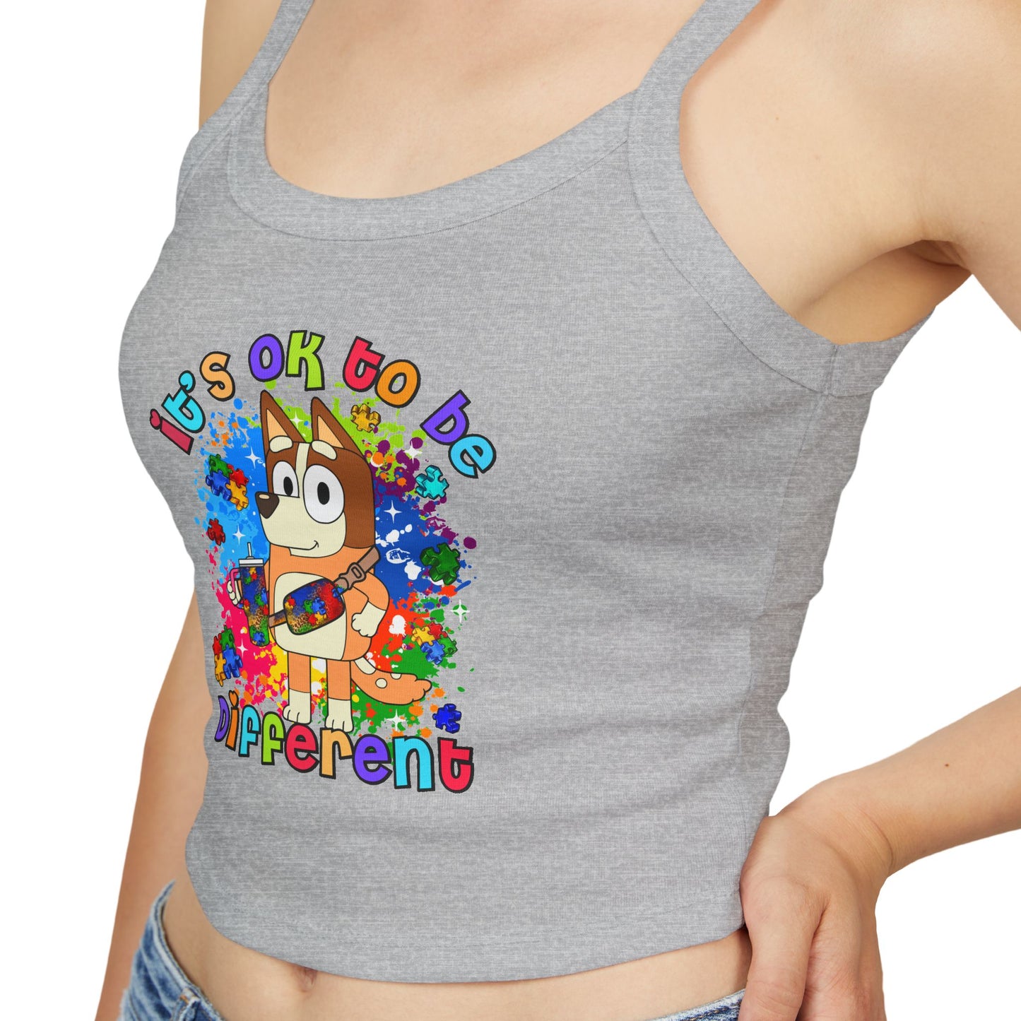 Princess Grace Bluey Colorful Spaghetti Strap Tank Top ‘It's OK to Be Different’