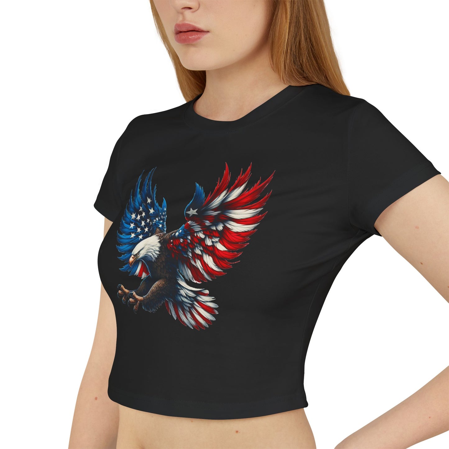 Princess Grace Patriotic Women's Baby Tee with Eagle and USA Print