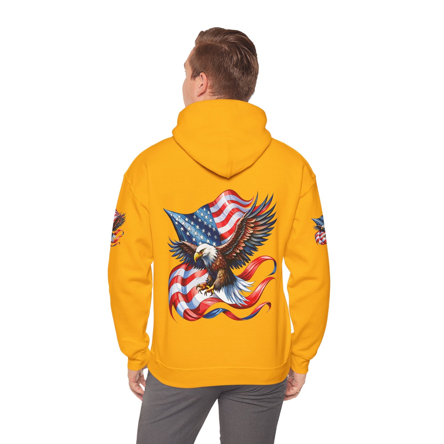 Princess Grace Patriotic Eagle Hoodie Unisex Heavy Blend Sweatshirt with American Flag Design
