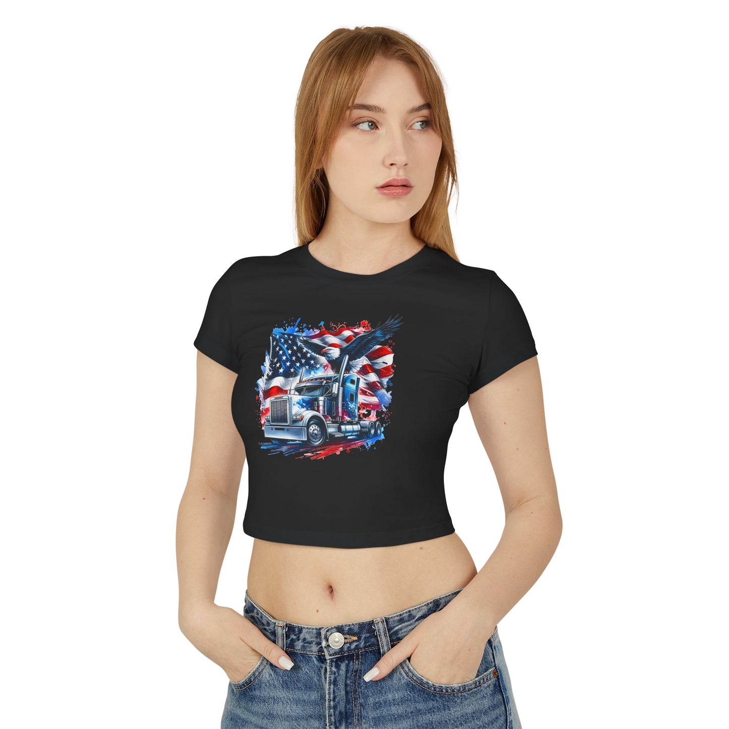 Princess Grace Patriotic Women's Baby Tee with Eagle & USA Design