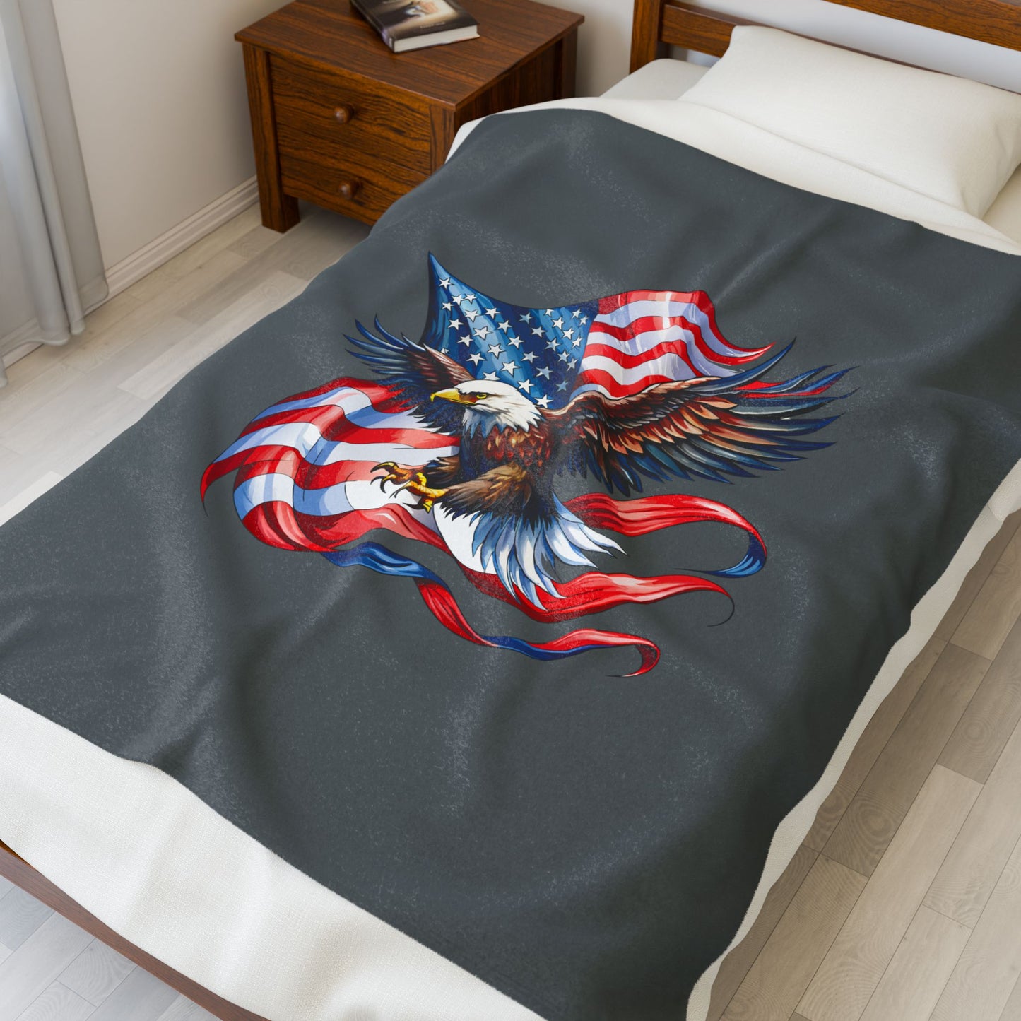 Princess Grace Patriotic Eagle Velveteen Plush Blanket Cozy Americana Decor
