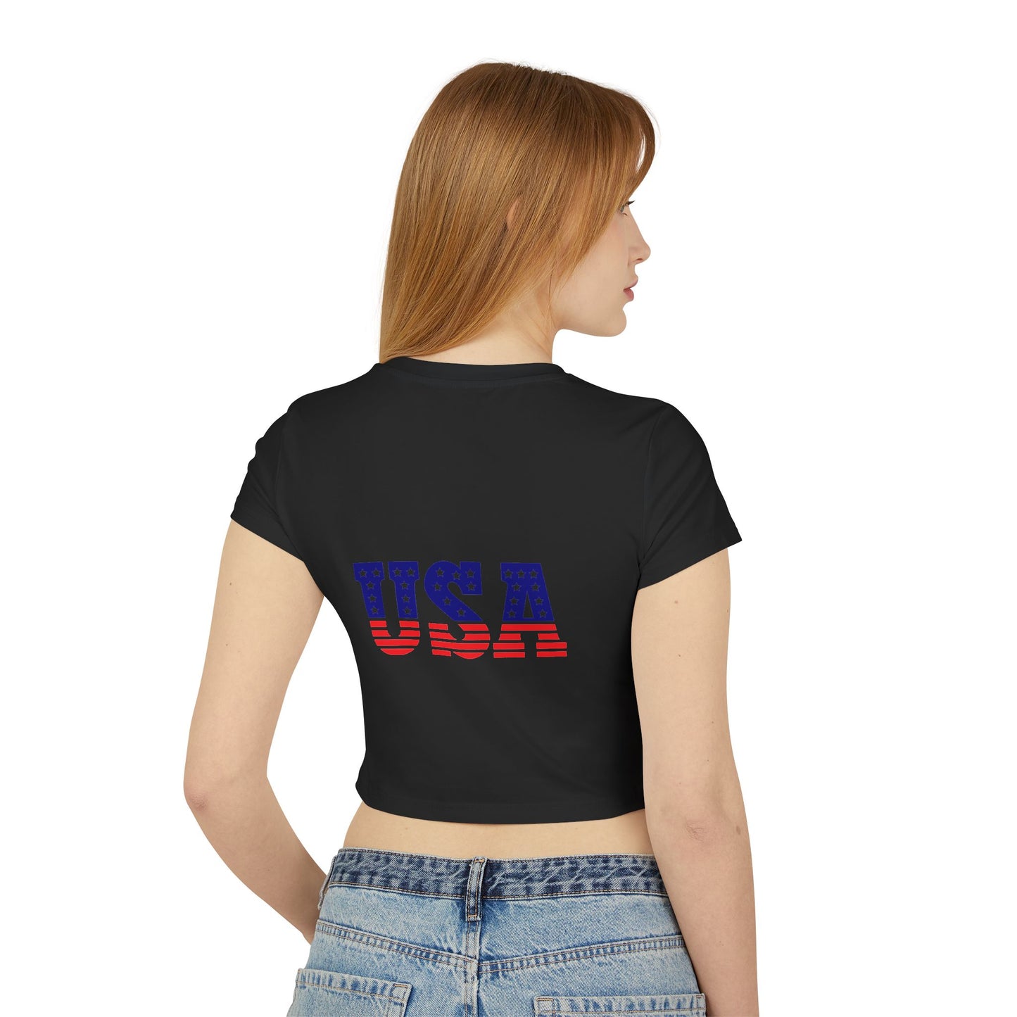 Princess Grace Patriotic Women's Baby Tee Fierce Eagle & USA Design