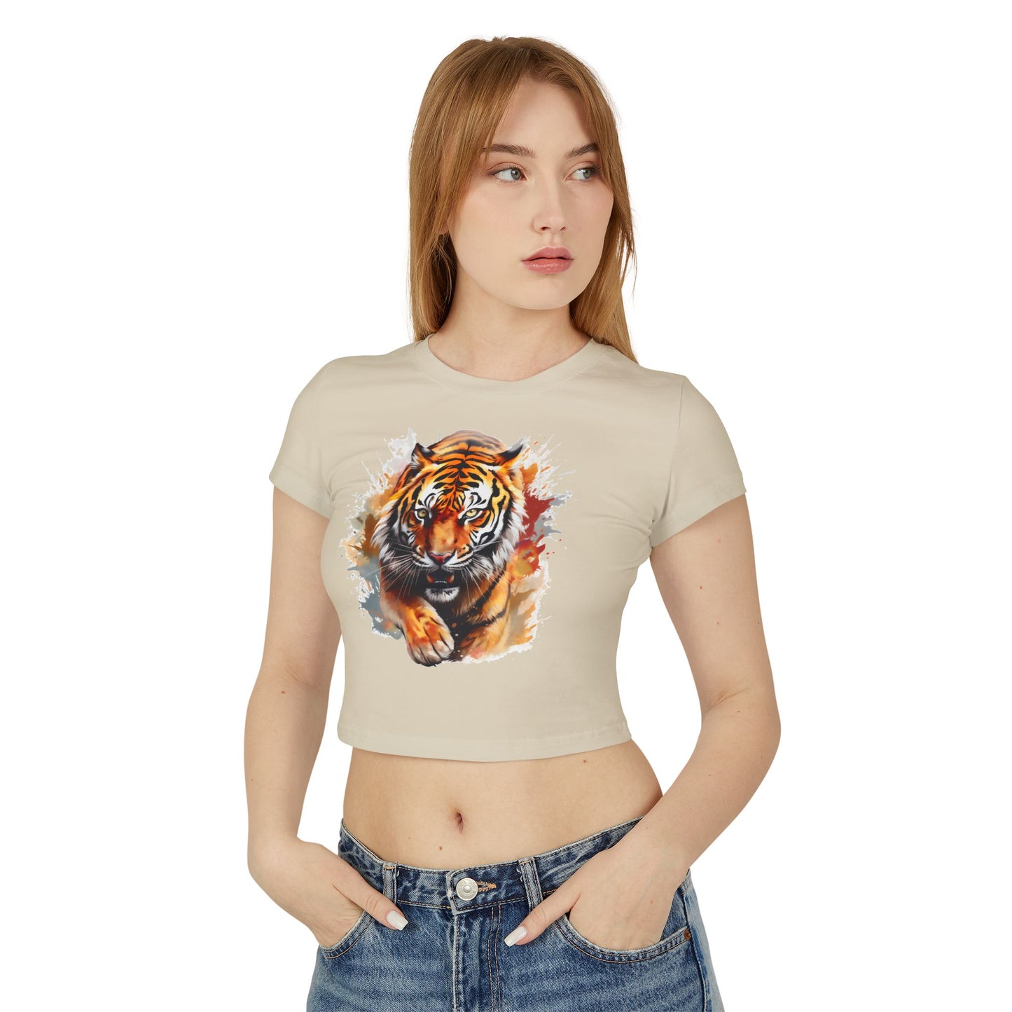 Princess Grace Fierce Tiger Women's Baby Tee Cute Graphic Shirt for Animal Lovers
