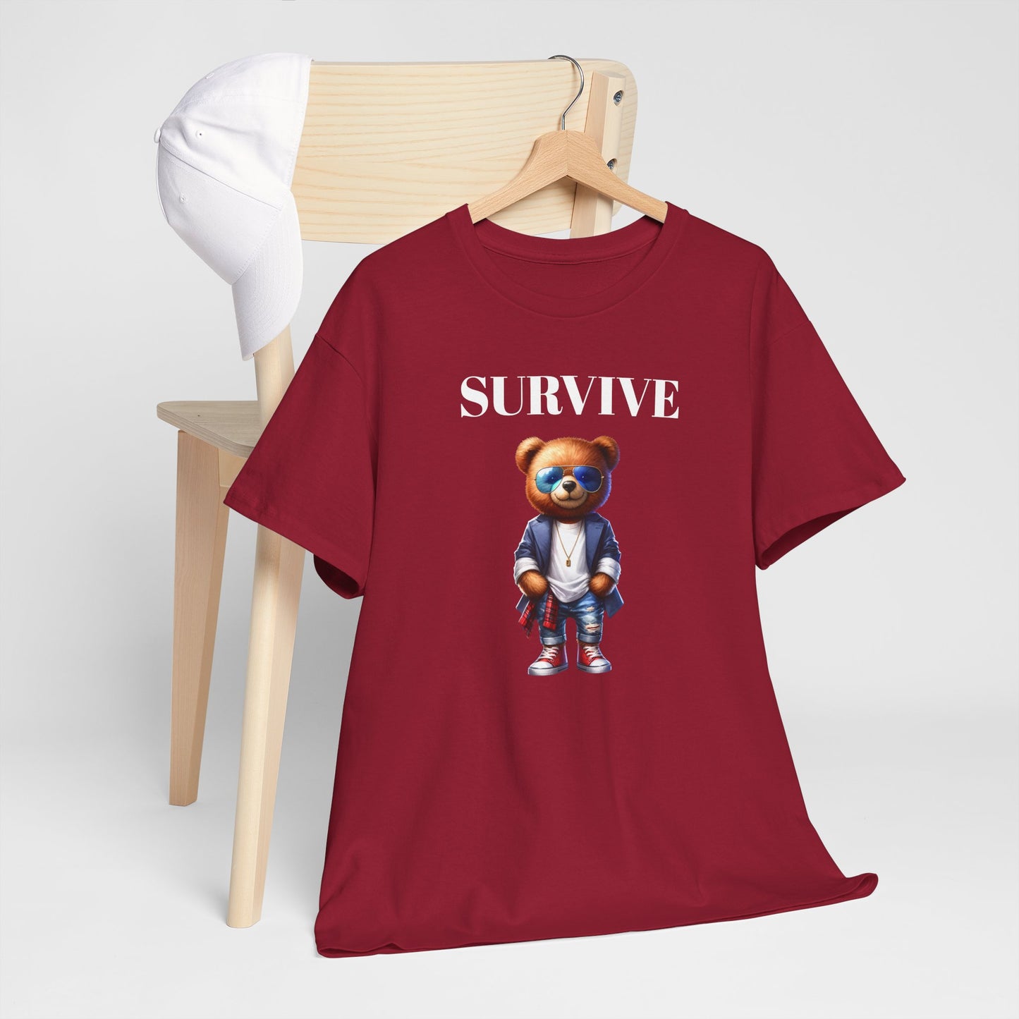 Princess Grace Survive Bear Unisex Heavy Cotton Tee Playful Graphic Tee for Trendy Style