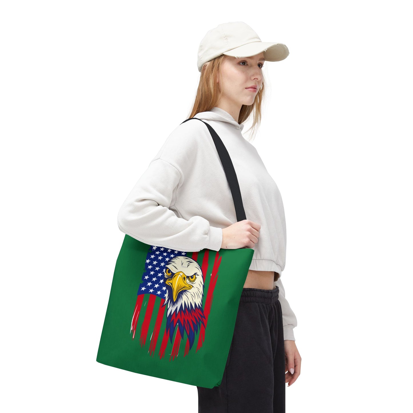 Princess Grace Eagle American Flag Tote Bag Patriotic Green Carryall for Celebrations