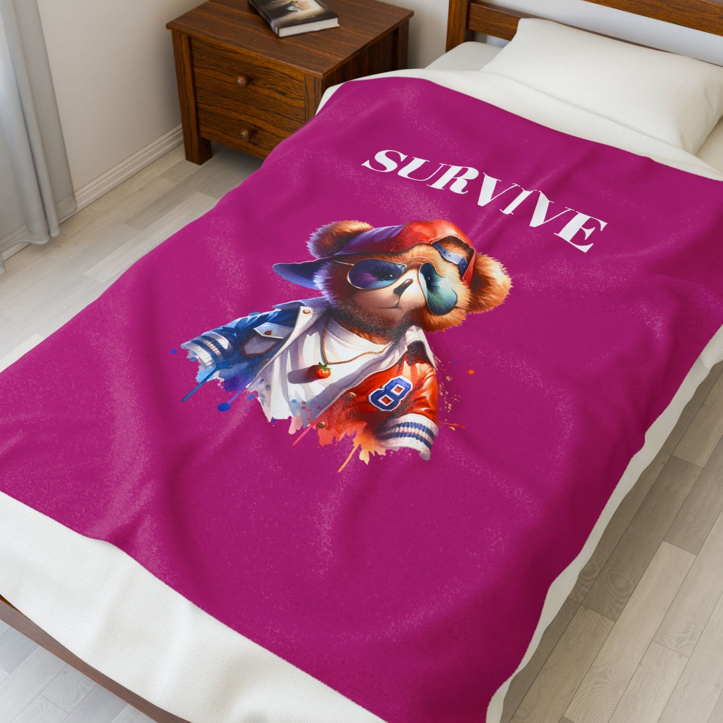 Princess Grace Survive Bear Design Velveteen Plush Blanket
