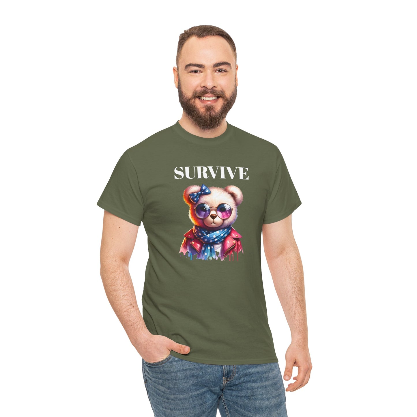 Princess Grace Cute Panda Illustration "Survive" Unisex Heavy Cotton Tee