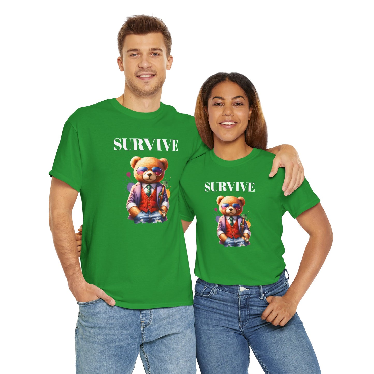 Princess Grace Unisex Heavy Cotton Tee 'Survive' Teddy Bear Graphic T-Shirt for Casual Wear
