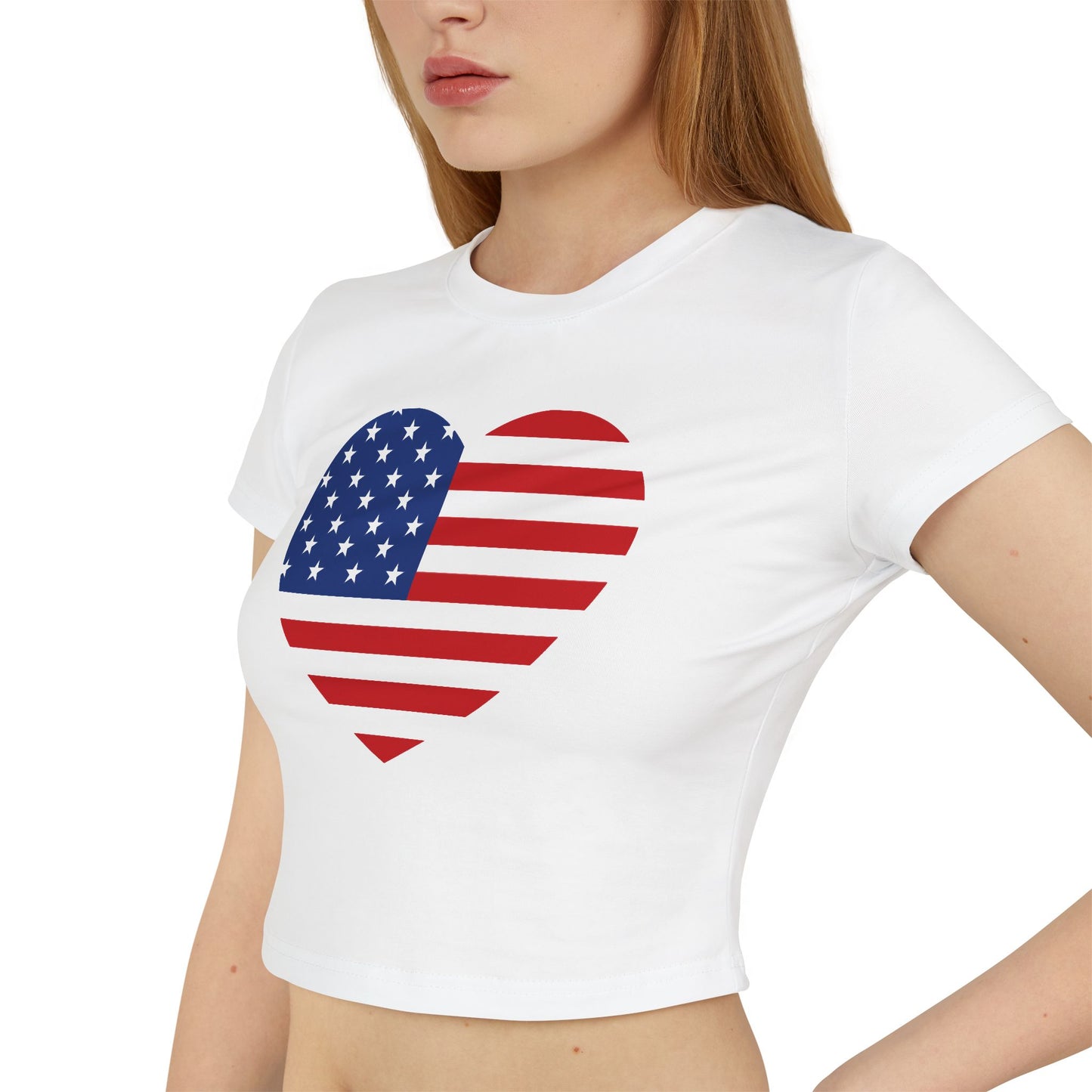 Princess Grace Patriotic Women's Baby Tee Heart & USA Graphic