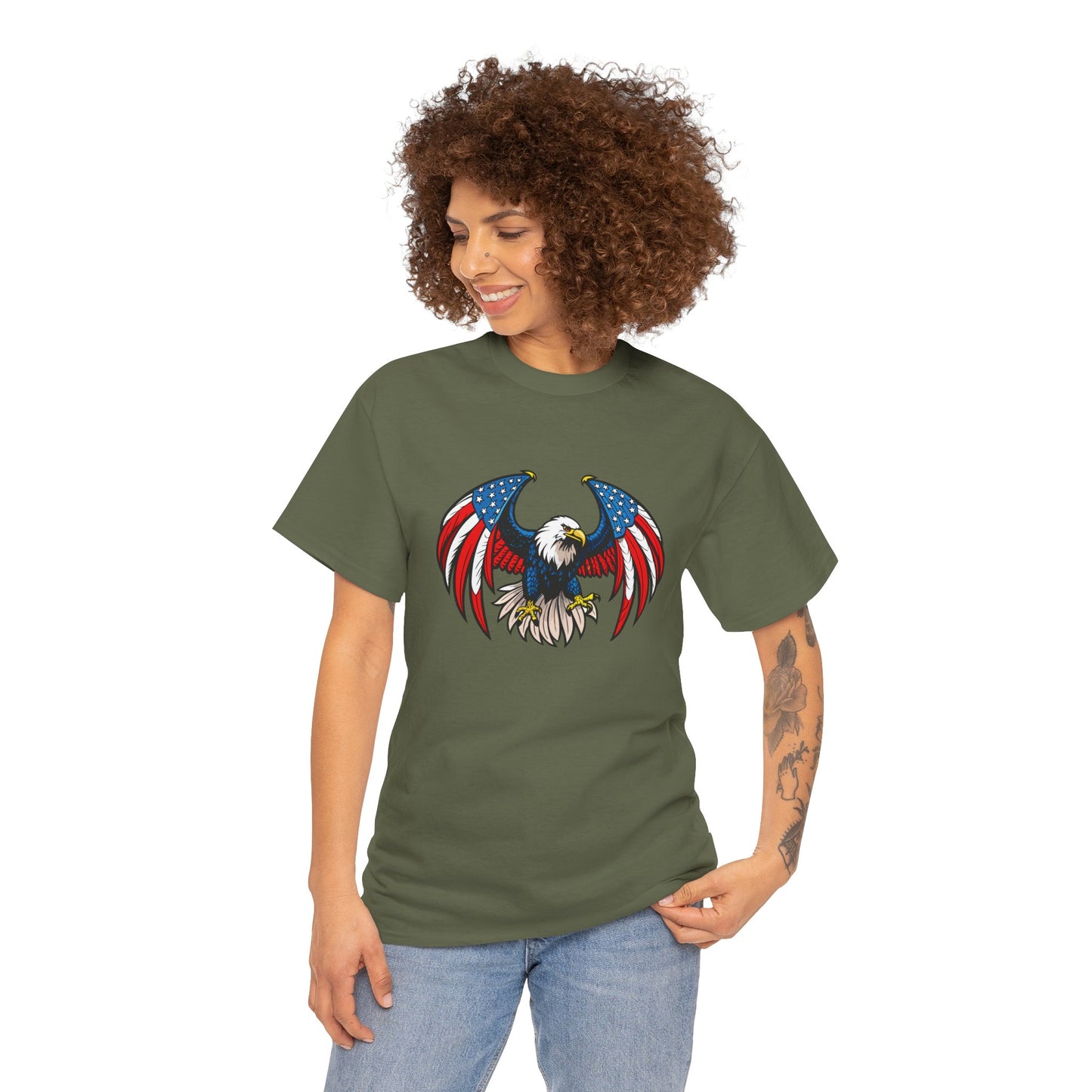 Princess Grace Patriotic Eagle Unisex Heavy Cotton Tee 4th of July Graphic T-Shirt