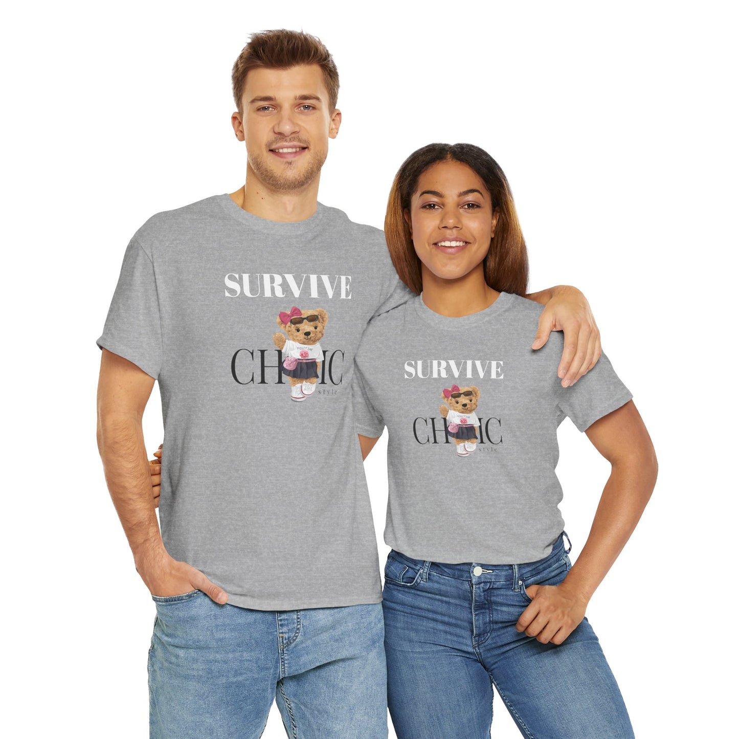 Princess Grace Survive Chic Unisex Heavy Cotton Tee Cute Bear Graphic T-Shirt for Casual Style