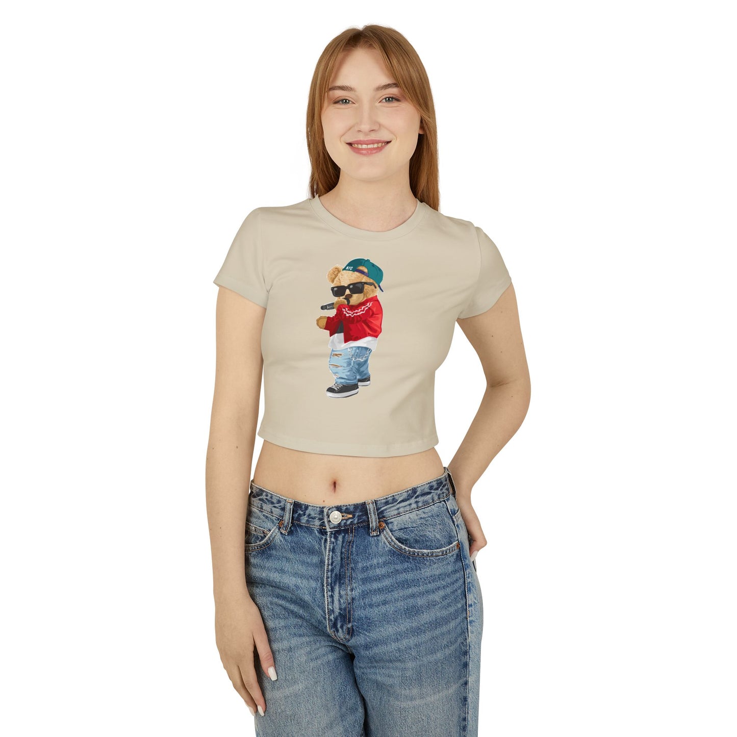 Princess Grace Trendy Women's Baby Tee with Cool Bear Design Cute & Fun Casual Shirt for Everyday Wear