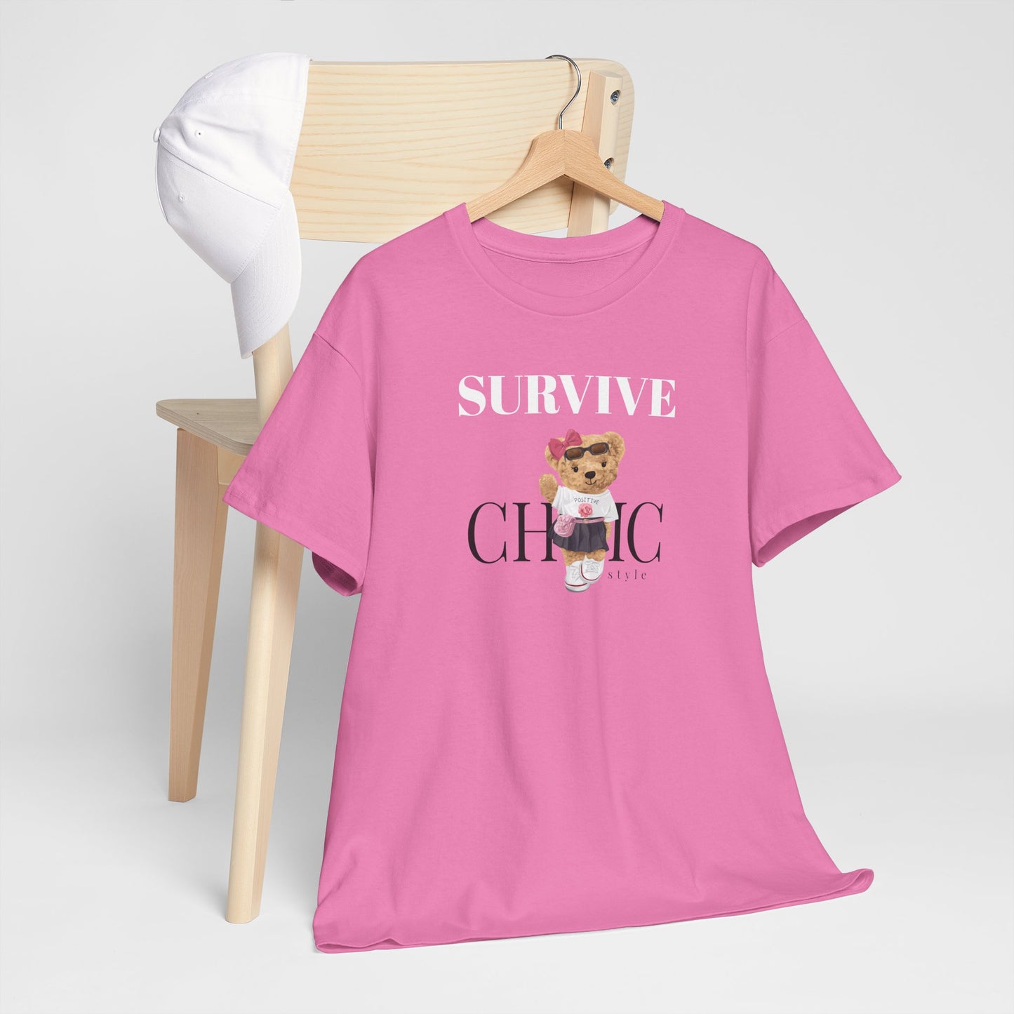 Princess Grace Survive Chic Unisex Heavy Cotton Tee Cute Bear Graphic T-Shirt for Casual Style