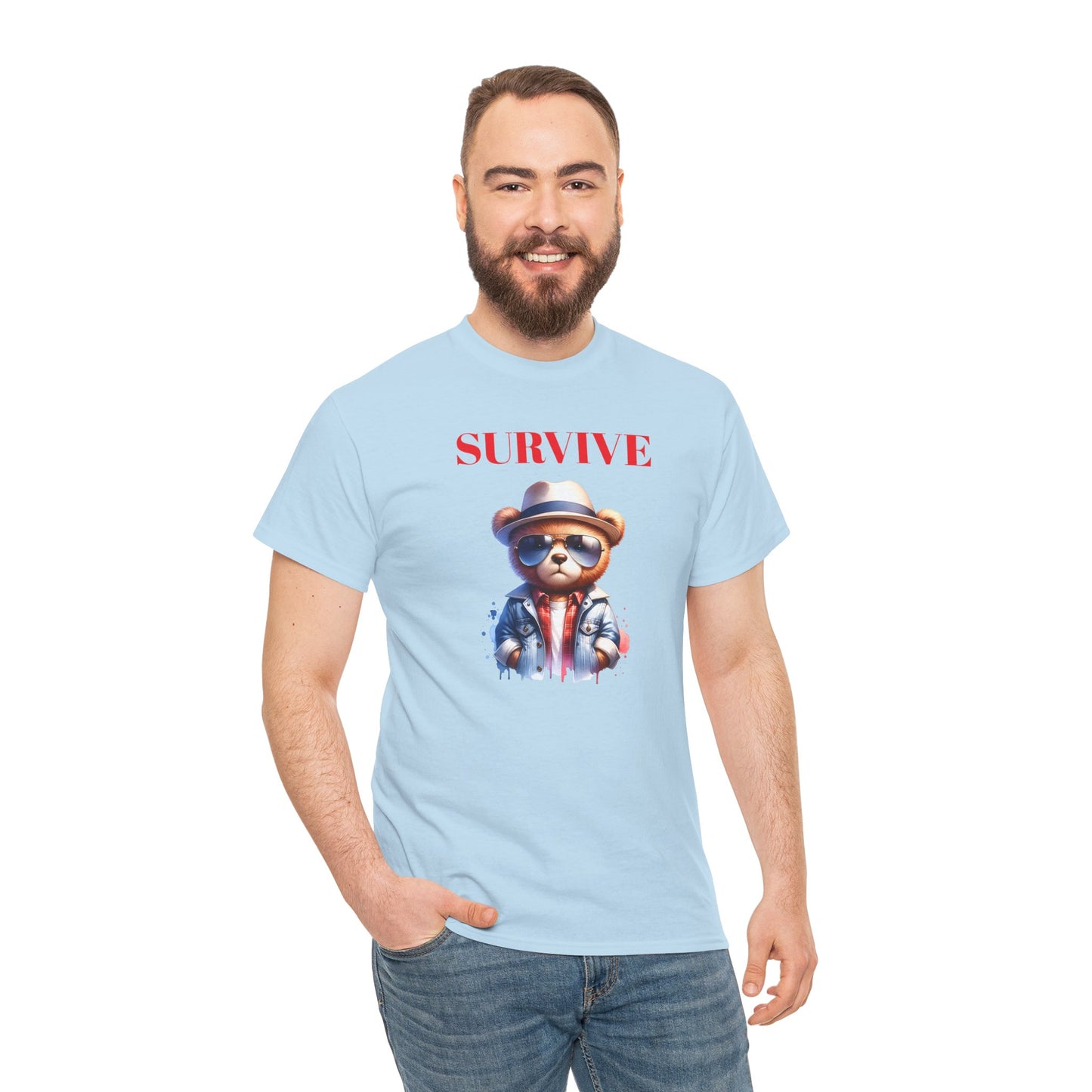 Princess Grace Survive Bear Unisex Heavy Cotton Tee Fun Graphic T-Shirt for Casual Wear
