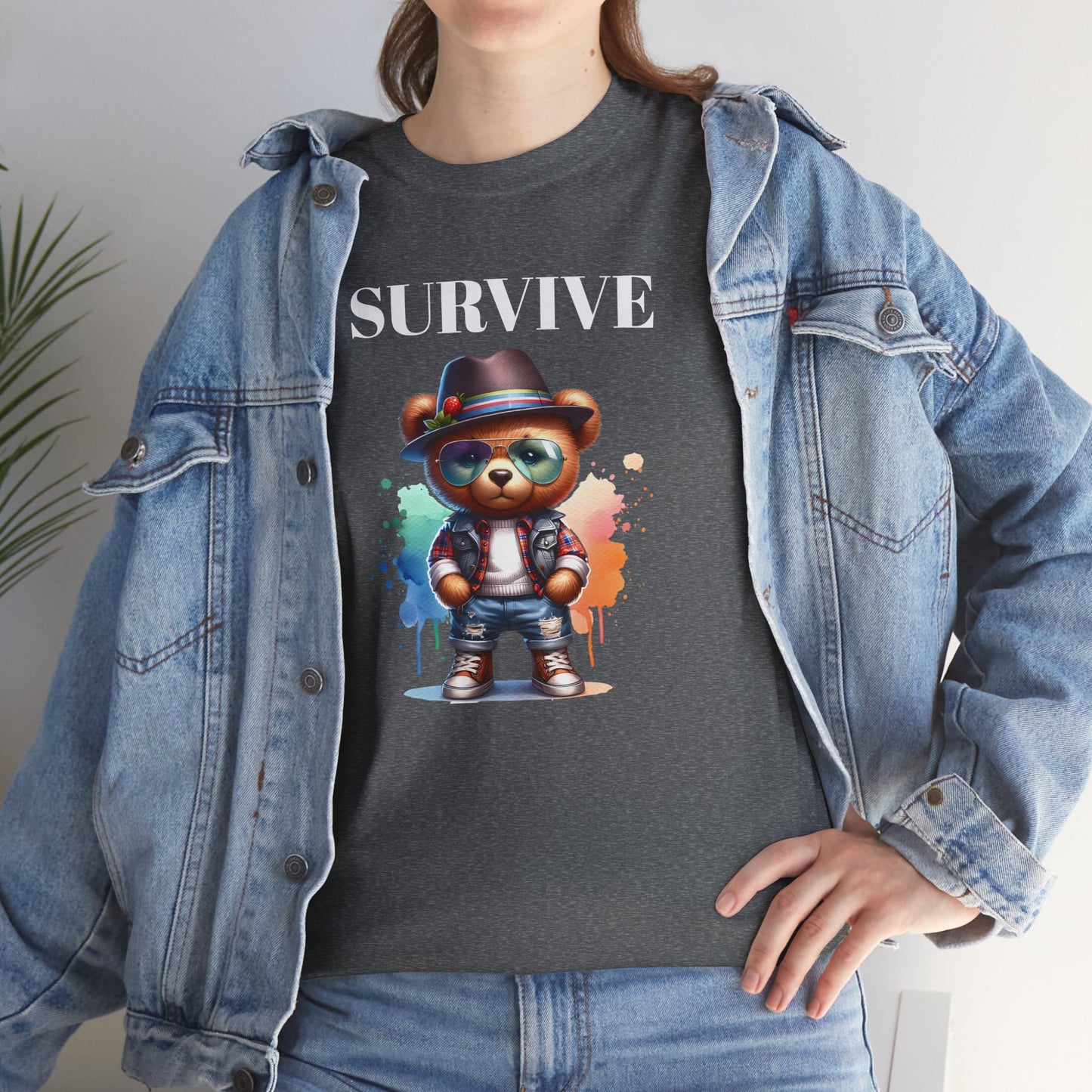 Princess Grace Survive Bear Unisex Heavy Cotton Tee Casual Graphic T-Shirt for Fun and Adventure Lovers