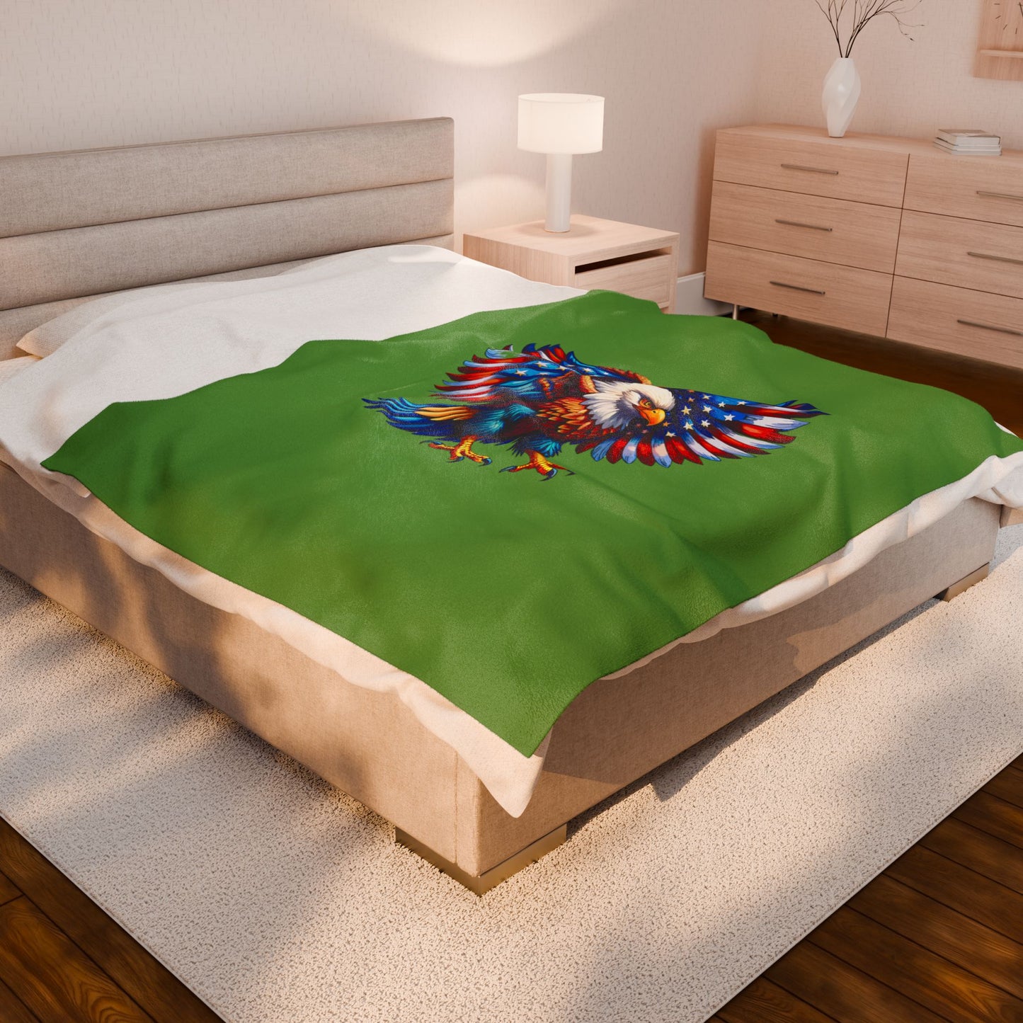 Princess Grace Patriotic Eagle Velveteen Plush Blanket Cozy Americana Home Decor