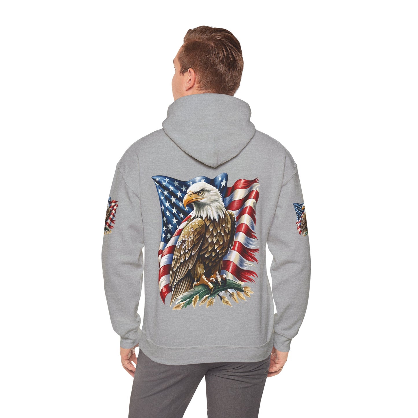 Princess Grace Patriotic Eagle Hooded Sweatshirt Unisex Heavy Blend Perfect for Memorial Day & Independence Day